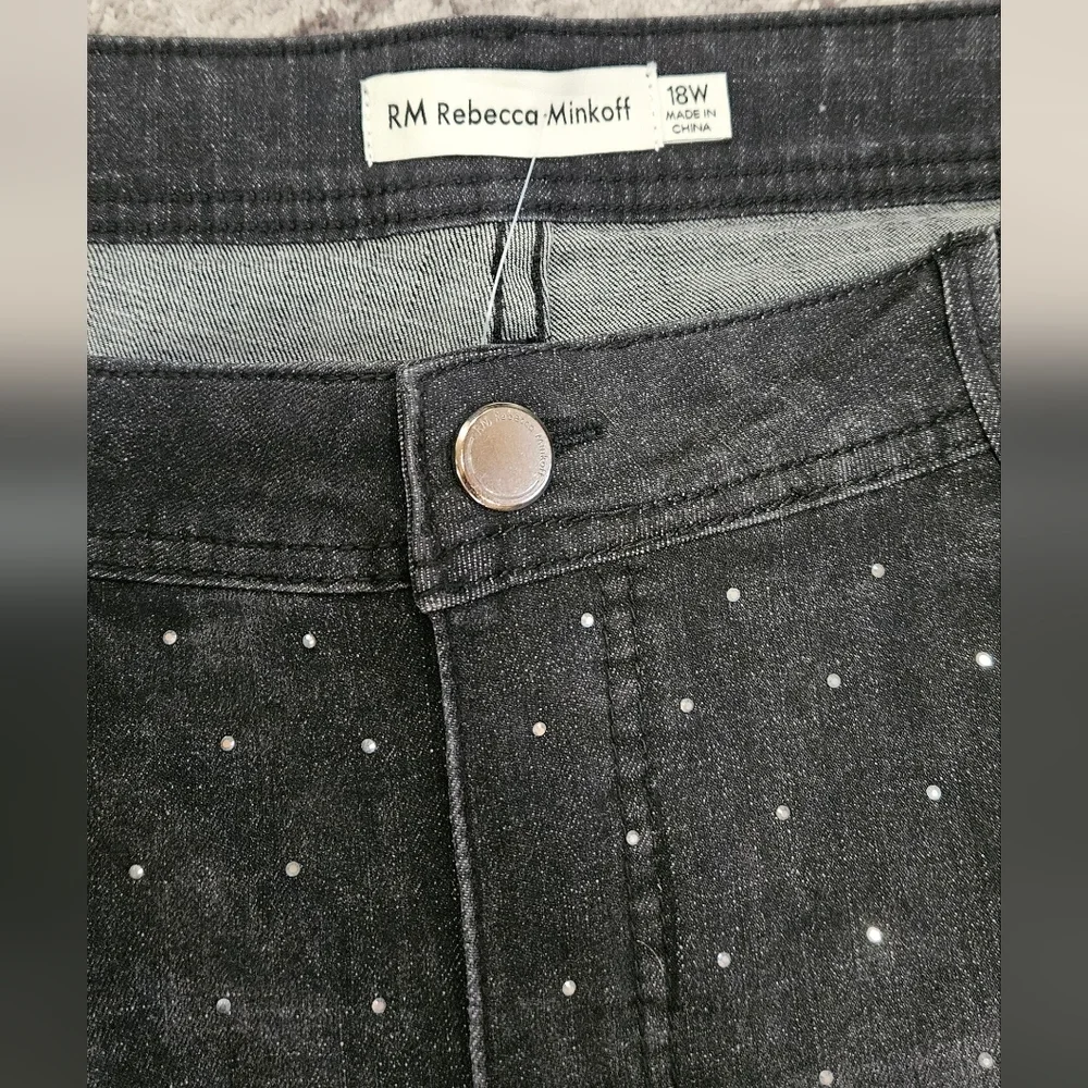 RM Rebecca Minkoff Crystal Studded Black Jeans, Size 18W - Picture 4 of 8